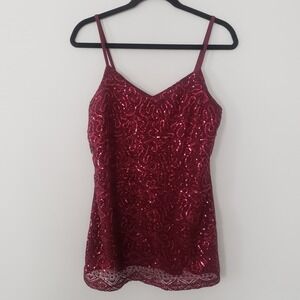 Vanity Y2K Cami Tank Top MEDIUM Fairy Concert Going Out Glam Lace Sequins Layer